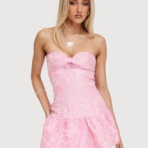Aubriana Strapless Mini Dress Pink Jacquard